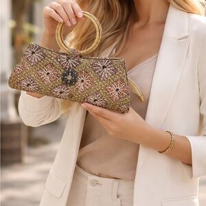 Woven Clutch with Gold Accents